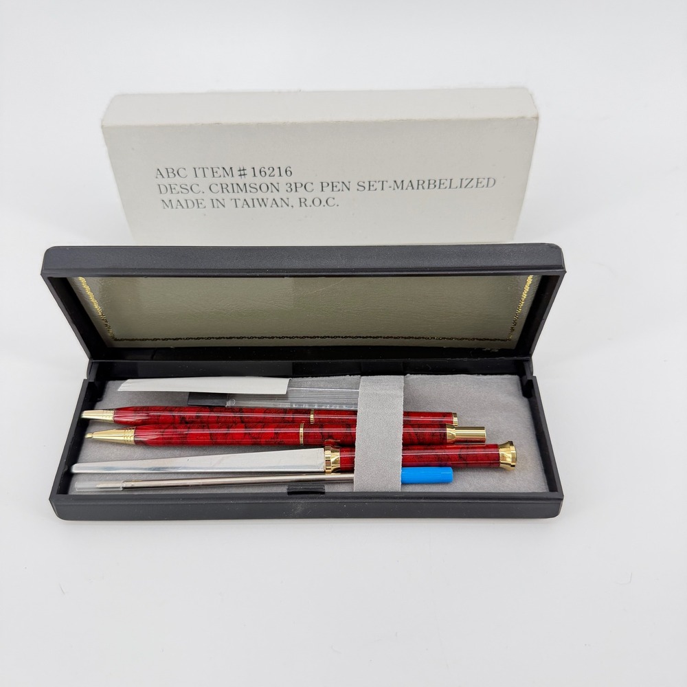 ABC Crimson Marbleized 3pc Pen / Pencil Set Red - New!